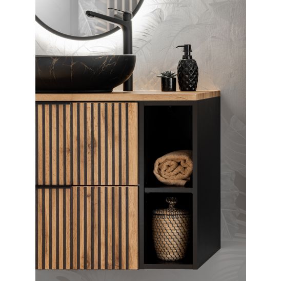 Conjunto armario Comad Xilo XILO BLACK WOTAN 82-80-D-2S, encimera sobre armario Comad Nature Wotan NATURE WOTAN 89-80-46 M