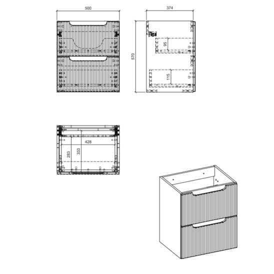 Conjunto armario Comad Nova Black NOVA BLACK D2 82-50-2S, encimera Comad Nova Oak NOVA OAK A 89-50