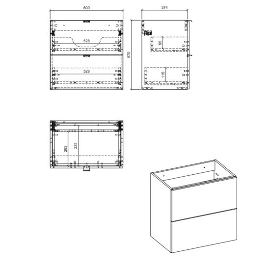 Conjunto armario Comad Nova Oak NOVA OAK A 82-60-2S, encimera Comad Nova Oak NOVA OAK A 89-60