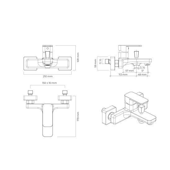 Conjunto grifo de bañera y ducha Oltens Hadsel 34006100, barra de ducha Oltens Alling 37300100, 37200100, 37111100