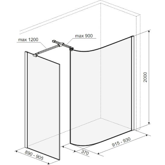 Conjunto mampara de ducha walk-in Excellent Vidoq KAEX.1507.930.LP.CR, mampara de ducha walk-in Excellent Vidoq KAEX.1506.900.LP.CR