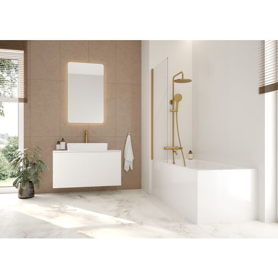 Conjunto mampara de bañera Oltens Sela 23202100, bañera rectangular Oltens Lykke 10010000