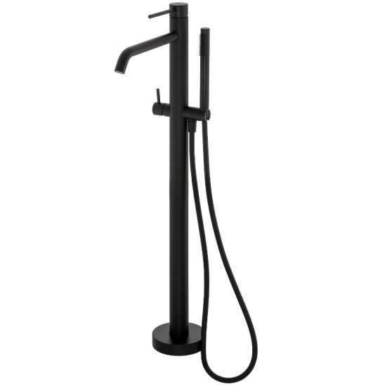 Conjunto grifo de bañera y ducha Kronenbach Lima 2.0 Black 100.1162SMKB, base de empotramiento Kronenbach Aqa 2.0 23491004KB