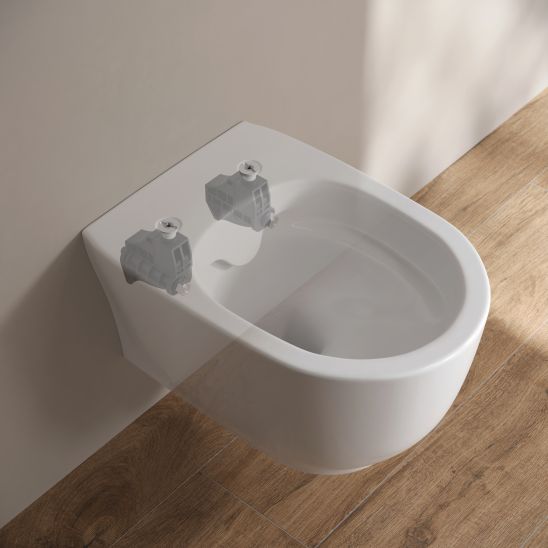 Conjunto taza de inodoro con asiento de cierre suave Cersanit Luna S701-871, conjunto de marco y pulsador Cersanit S701-779