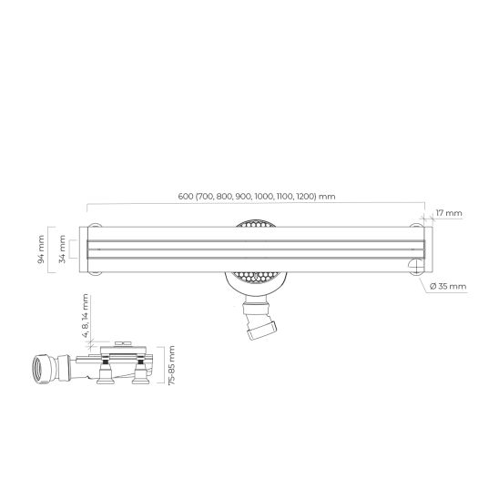 Conjunto cubierta para desagüe lineal Oltens Langan Slim 30018610, rejilla de desagüe lineal Oltens Langan Slim 30014300