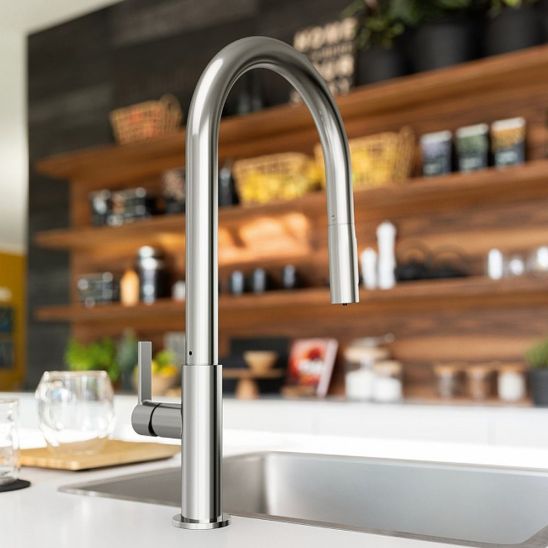Conjunto grifo de cocina Franke Maris Slim Clear Water J Pull-Out 120.0730.870, filtro para fregadero Franke Clear Water 133.0284.025