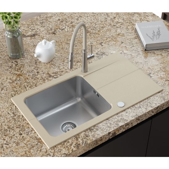 Conjunto fregadero de granito y acero Quadron Edward FUS_E7844BE_3623500BS, escurridor Quadron Q R3825BE_MP