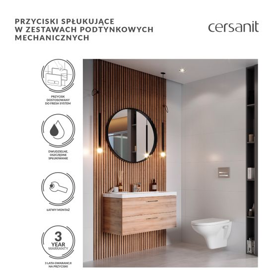 Conjunto taza de inodoro con asiento de cierre suave Cersanit Crea S701-927, conjunto de marco y pulsador Cersanit S701-778