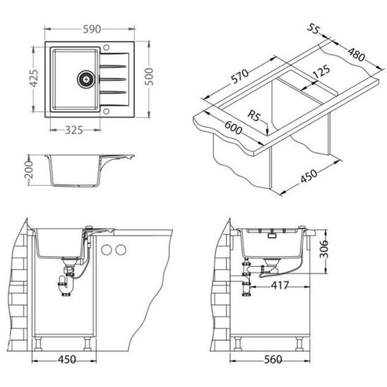 Conjunto fregadero de granito Alveus Cadit 1148158, grifo de cocina Alveus Flexa 1147056