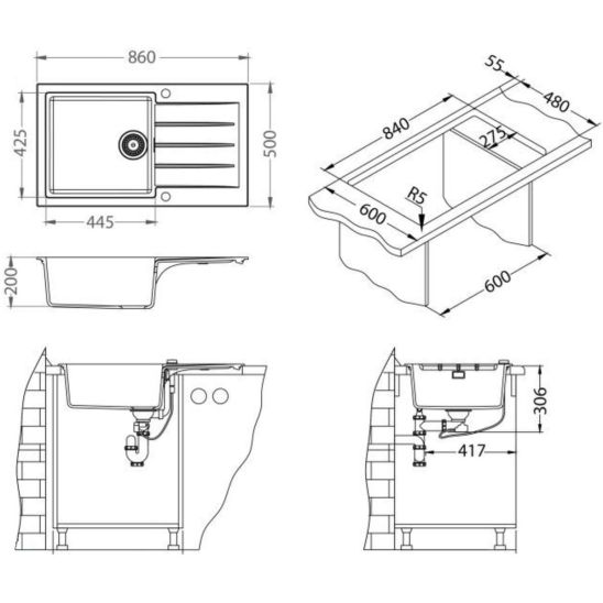 Conjunto fregadero de granito Alveus Cadit 1148160, grifo de cocina Alveus Flexa 1147056