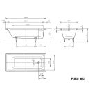 Conjunto bañera rectangular Kaldewei Puro 256300010001, sifón con rebosadero Kaldewei Bis 687676500000