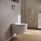 Conjunto taza de inodoro con asiento de cierre suave Cersanit Luna S701-871, conjunto de marco y pulsador Cersanit S701-779
