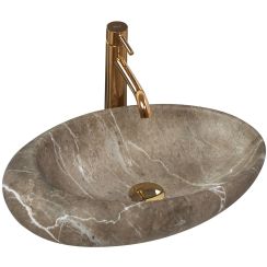 Rea Roxy lavabo 49x31 cm oval sobre encimera gris/piedra-marrón/beige REA-U6650