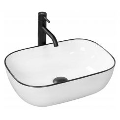 Rea Marbel lavabo 46.5x33 cm rectangular sobre encimera blanco-negro REA-U8603