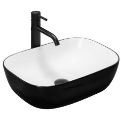 Rea Belinda Slim lavabo 46.5x33 cm rectangular sobre encimera blanco-negro REA-U6332