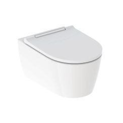 Geberit One taza de inodoro con asiento de cierre suave suspendido sin reborde con descarga de remolino blanco brillante 500.202.01.1