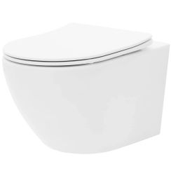 Rea Carlo Mini taza de inodoro con asiento de cierre suave suspendido sin reborde blanco brillante REA-C1259