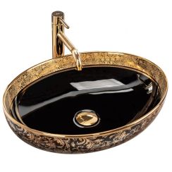 Rea Margot lavabo 52x40 cm oval sobre encimera negro-oro REA-U8978