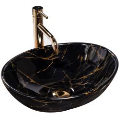 Rea Sofia Marble lavabo 41x34.5 cm oval sobre encimera negro-oro REA-U5611