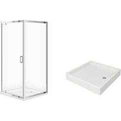 Conjunto cabina de ducha Cersanit Arteco S157-010, plato de ducha cuadrado Cersanit Tako S204-012