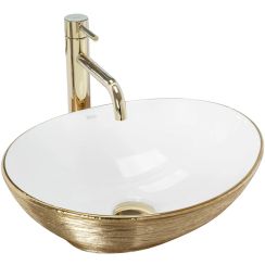 Rea Sofia lavabo 41x34.5 cm oval sobre encimera blanco-oro REA-U3697