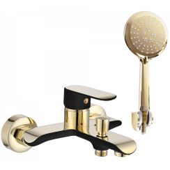 Rea Bloom grifo de bañera y ducha a pared negro-oro REA-B9939