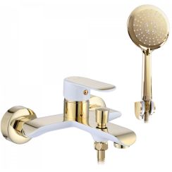Rea Bloom grifo de bañera y ducha a pared blanco-oro REA-B9932