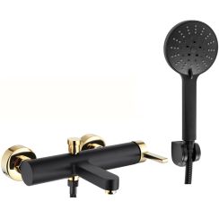 Rea Polo grifo de bañera y ducha a pared negro-oro REA-B9979