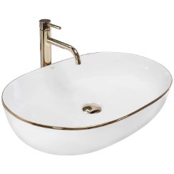 Rea Cleo lavabo 60.5x41 cm oval sobre encimera blanco-oro REA-U6211