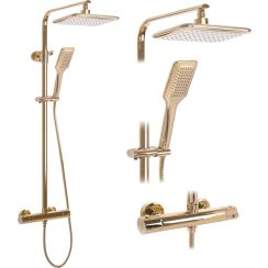 Rea Tom conjunto de ducha a pared con termostato con rociador con efecto lluvia oro REA-P7102