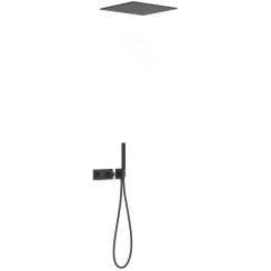 Tres B-System conjunto de ducha empotrado con termostato con rociador con efecto lluvia negro 30725206NM