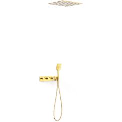 Tres B-System conjunto de ducha empotrado con termostato con rociador con efecto lluvia oro 30725306OR