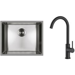 Conjunto fregadero de acero Oltens Stalvask 71101100, grifo de cocina Oltens Skafta 35206300