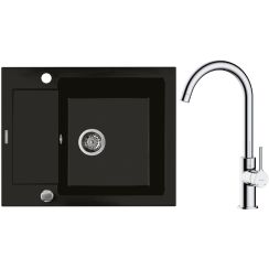 Conjunto fregadero de granito Oltens Gravan 72102300, grifo de cocina Oltens Skafta 35206100