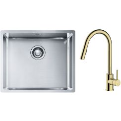 Conjunto fregadero de acero Franke Box 127.0453.656, grifo de cocina Oltens Litla 35204800