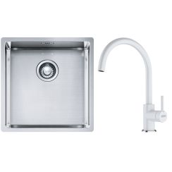 Conjunto fregadero de acero Franke Box 127.0453.654, grifo de cocina Franke Lina 115.0626.024