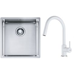 Conjunto fregadero de acero Franke Box 127.0453.654, grifo de cocina Franke Lina 115.0626.081