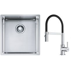 Conjunto fregadero de acero Franke Box 127.0453.654, grifo de cocina Franke Lina 115.0626.085