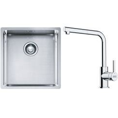 Conjunto fregadero de acero Franke Box 127.0453.654, grifo de cocina Franke Lina 115.0712.420