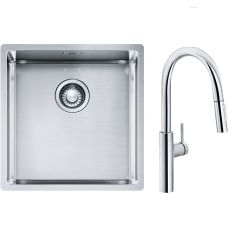 Conjunto grifo de cocina Franke Pescara L Slide-In 115.0538.940, fregadero de acero Franke Box 127.0453.654