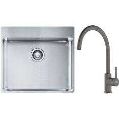 Conjunto fregadero de acero Franke Box 127.0369.295, grifo de cocina Franke Lina 115.0626.022