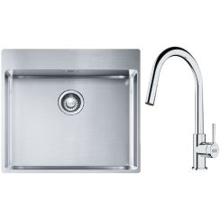 Conjunto fregadero de acero Franke Box 127.0369.295, grifo de cocina Franke Lina 115.0693.229