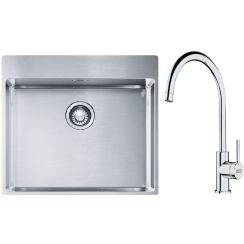 Conjunto fregadero de acero Franke Box 127.0369.295, grifo de cocina Franke Lina 115.0693.228