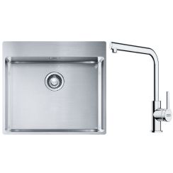 Conjunto fregadero de acero Franke Box 127.0369.295, grifo de cocina Franke Lina 115.0712.420