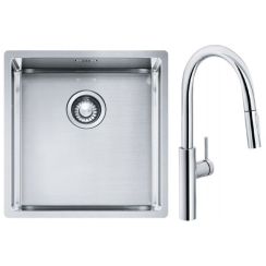 Conjunto grifo de cocina Franke Pescara L Slide-In 115.0538.940, fregadero de acero Franke Box 127.0453.654