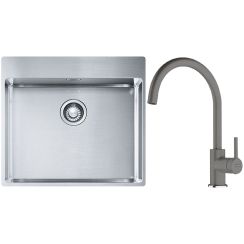 Conjunto fregadero de acero Franke Box 127.0369.295, grifo de cocina Franke Lina 115.0626.022