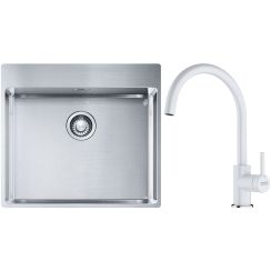 Conjunto fregadero de acero Franke Box 127.0369.295, grifo de cocina Franke Lina 115.0626.024