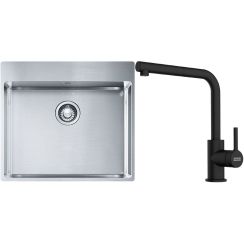 Conjunto fregadero de acero Franke Box 127.0369.295, grifo de cocina Franke Lina 115.0712.435