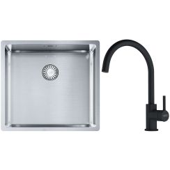 Conjunto fregadero de acero Franke Box 127.0453.655, grifo de cocina Franke Lina 115.0626.019