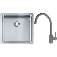 Conjunto fregadero de acero Franke Box 127.0453.655, grifo de cocina Franke Lina 115.0626.022